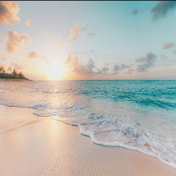 A peaceful beach at sunrise