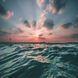 Blue waters at sunset